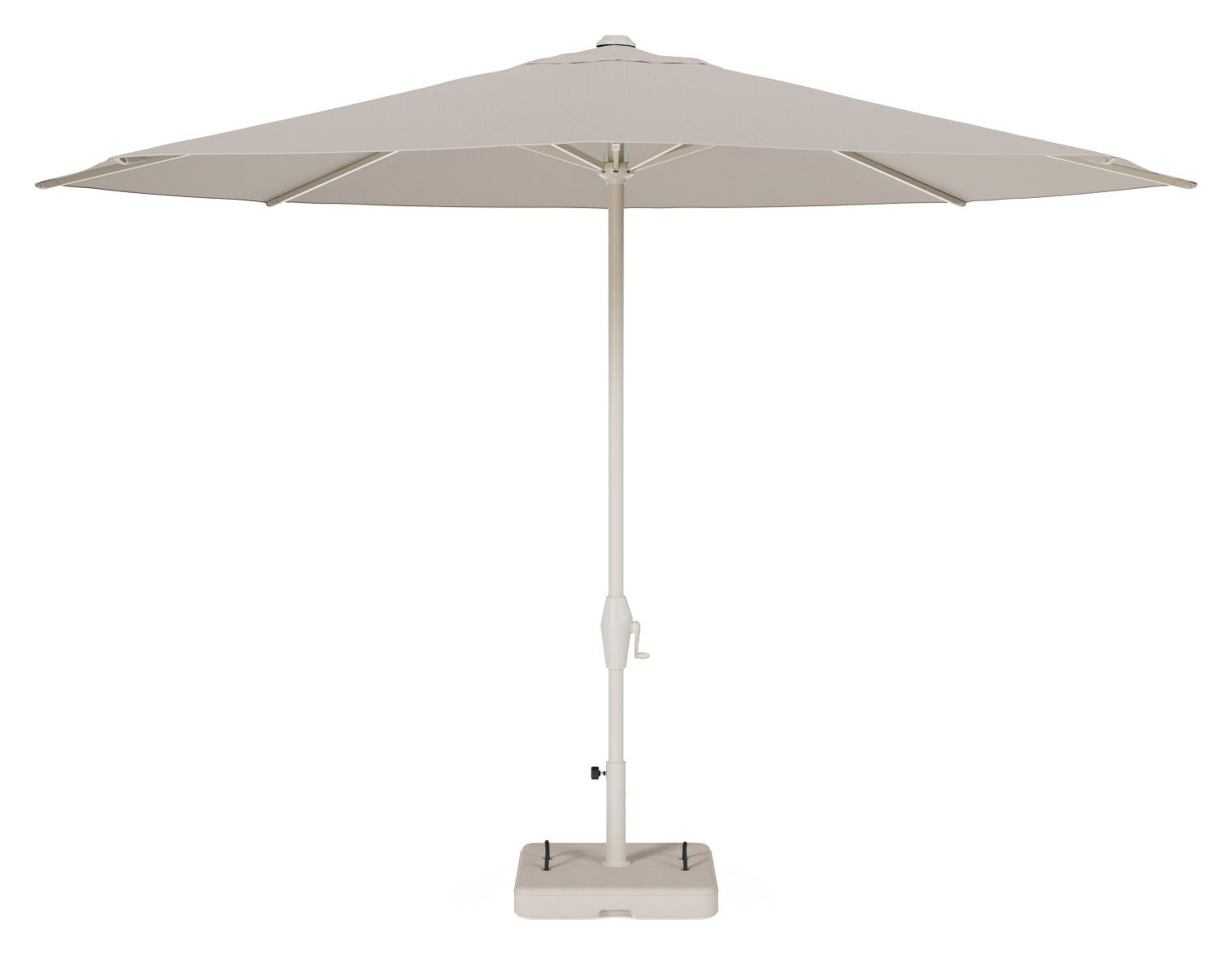 Viola staanparasol in beige aluminium en beige Weather+ Softtouch parasoldoek - Dia. 350 cm met parasolvoet Intenso 60 kg