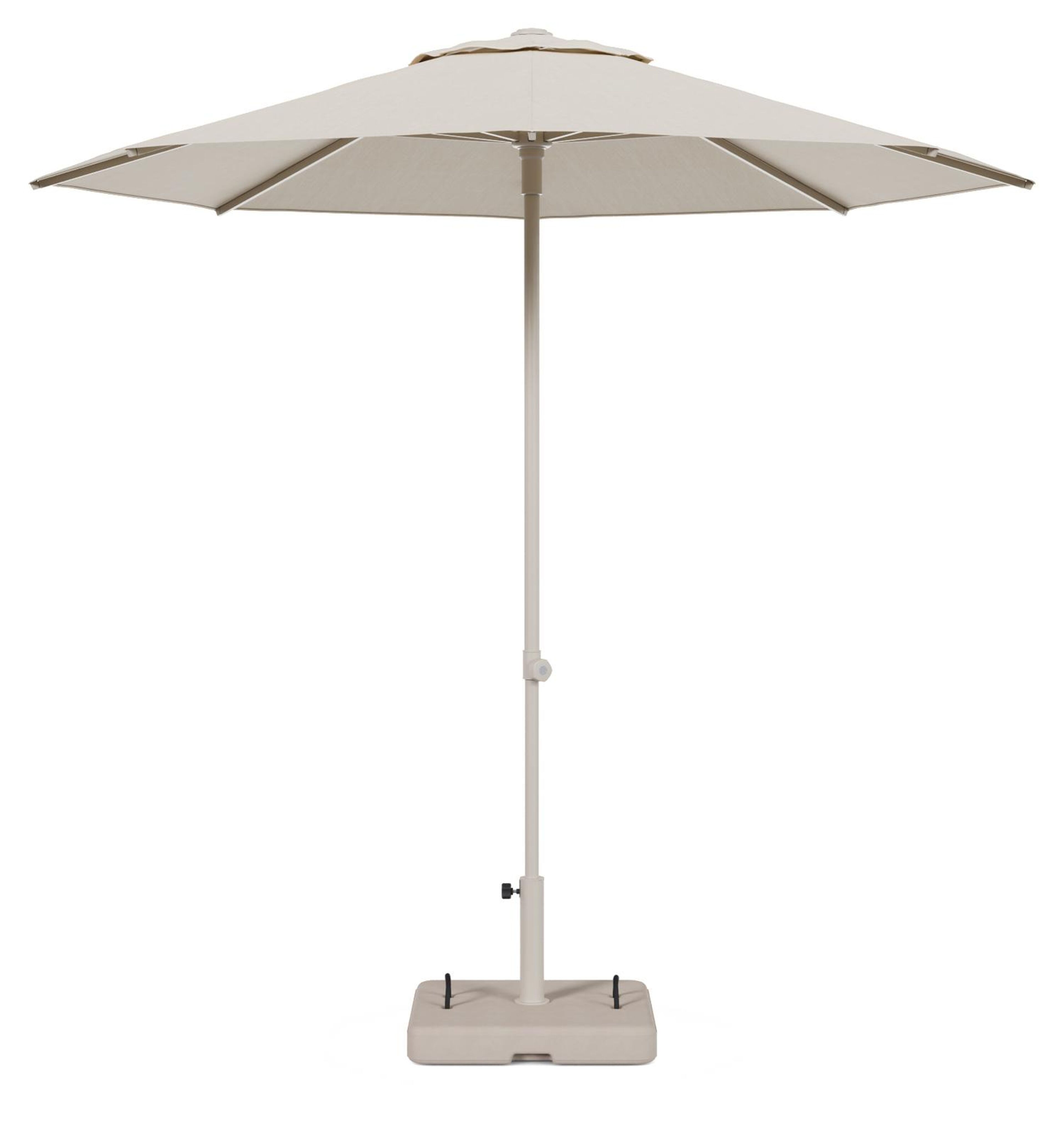 Umbria staanparasol in beige aluminium en beige All Weather Sunbrella® Premium parasoldoek - Dia. 250 cm met parasolvoet Intenso 60 kg