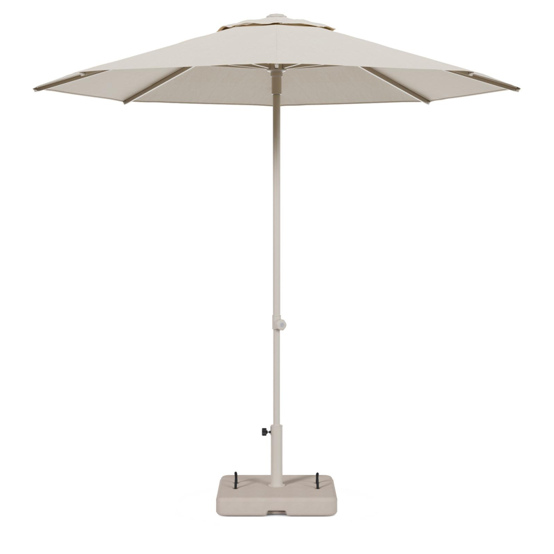 Umbria staanparasol in beige aluminium en beige All Weather Sunbrella® Premium parasoldoek - Dia. 250 cm met parasolvoet Intenso 60 kg