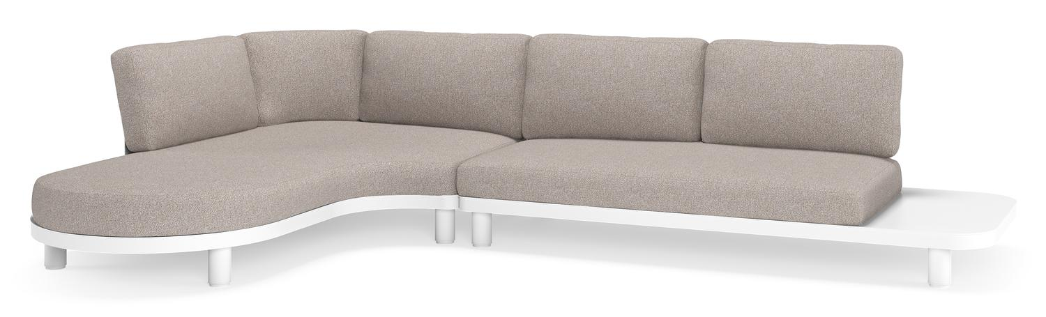 Salon de jardin d'angle Donato en aluminium blanc et coussins en all weather sunbrella® luxe Tundra Charcoal