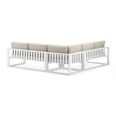 Verato loungehoek in wit aluminium met chartres pewter all weather sunbrella® luxe kussens