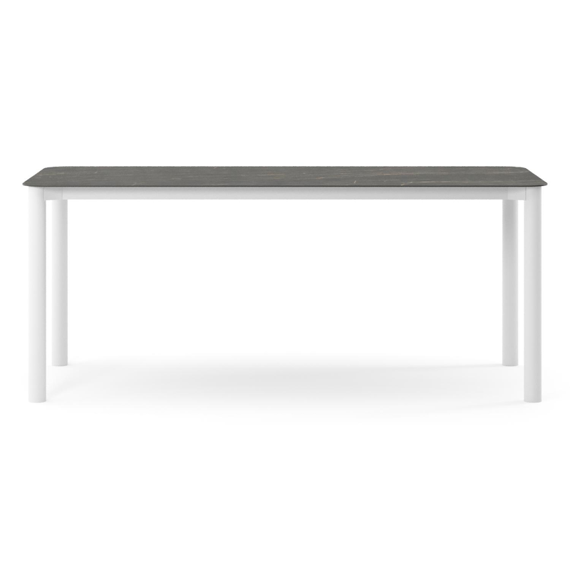 Orso tuintafel rechthoekig afgerond in wit aluminium en volkeramiek Black Obsession - L 200 x B 80 x H 74.5 cm