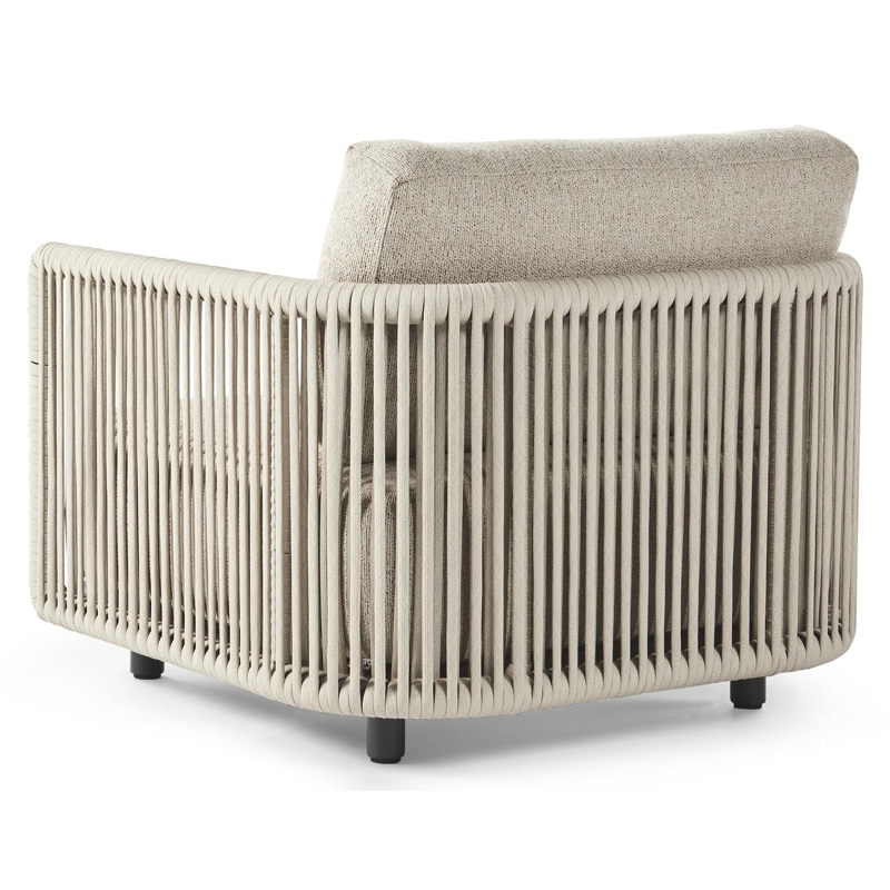 Organo loungestoel 1-zit in zwart aluminium en beige verticaal geweven luxe vlakke rope met marbella beige All Weather Cosytica kussen