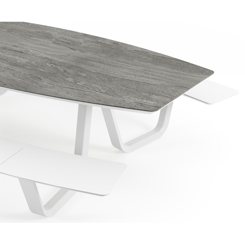 Forno picknicktafel bootvorm in wit aluminium en volkeramiek Aspen Grey - L 280 x B 192 x H 72 cm