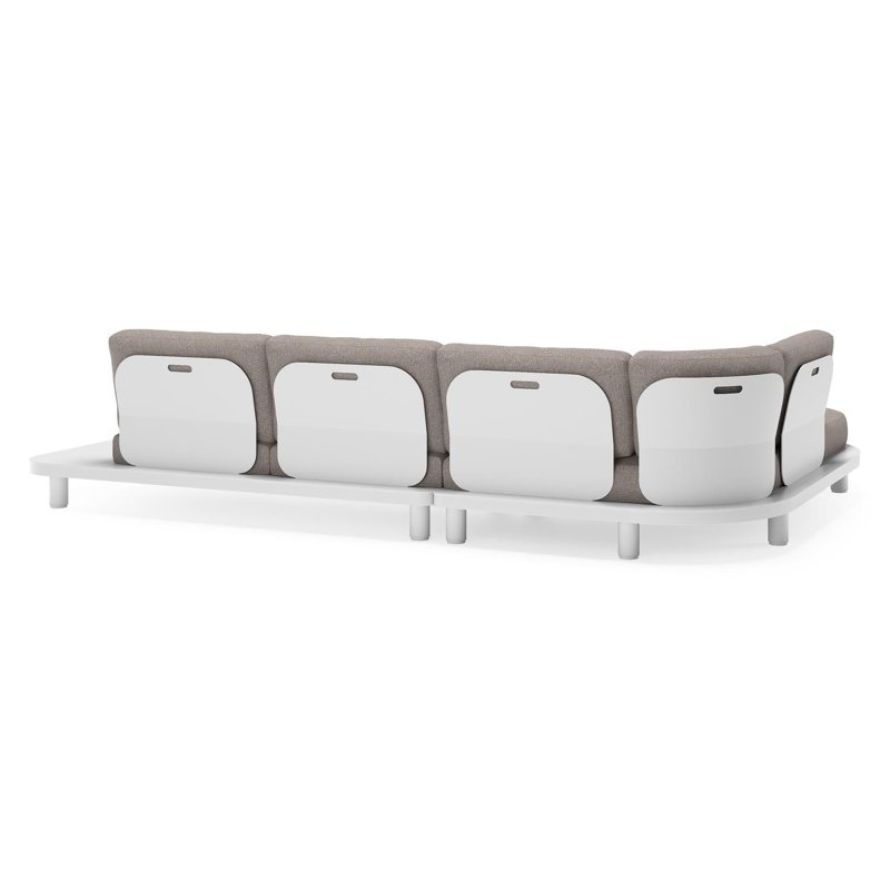Salon de jardin d'angle Donato en aluminium blanc et coussins en all weather sunbrella® luxe Tundra Charcoal