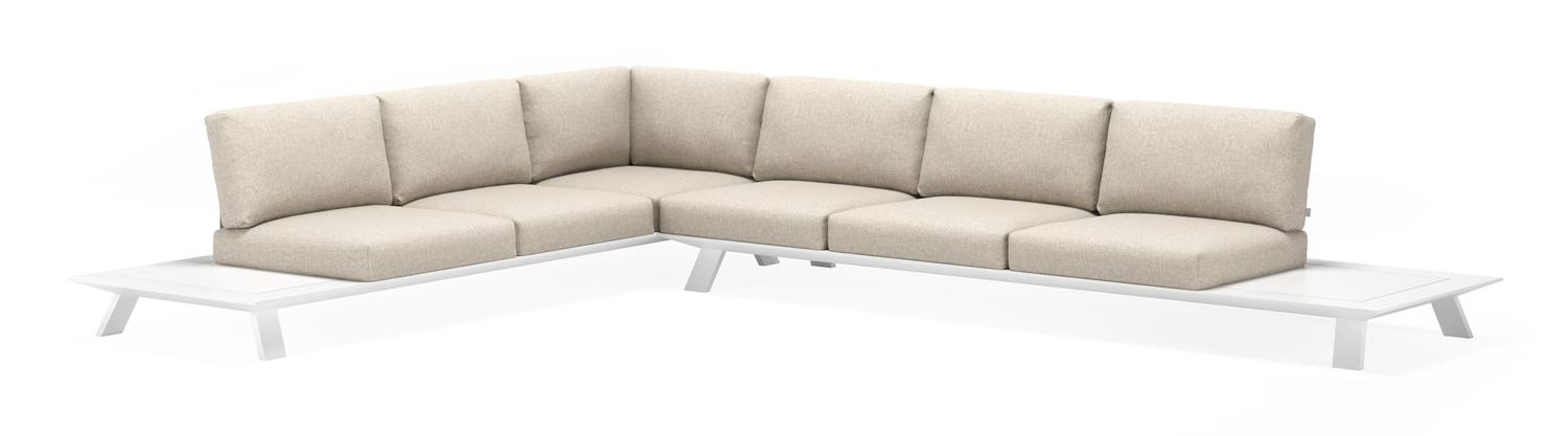 Cesano loungehoek in wit aluminium met heritage rust all weather sunbrella® luxe kussens