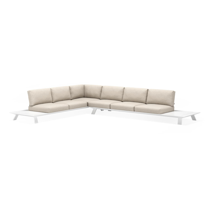 Cesano loungehoek in wit aluminium met heritage rust all weather sunbrella® luxe kussens