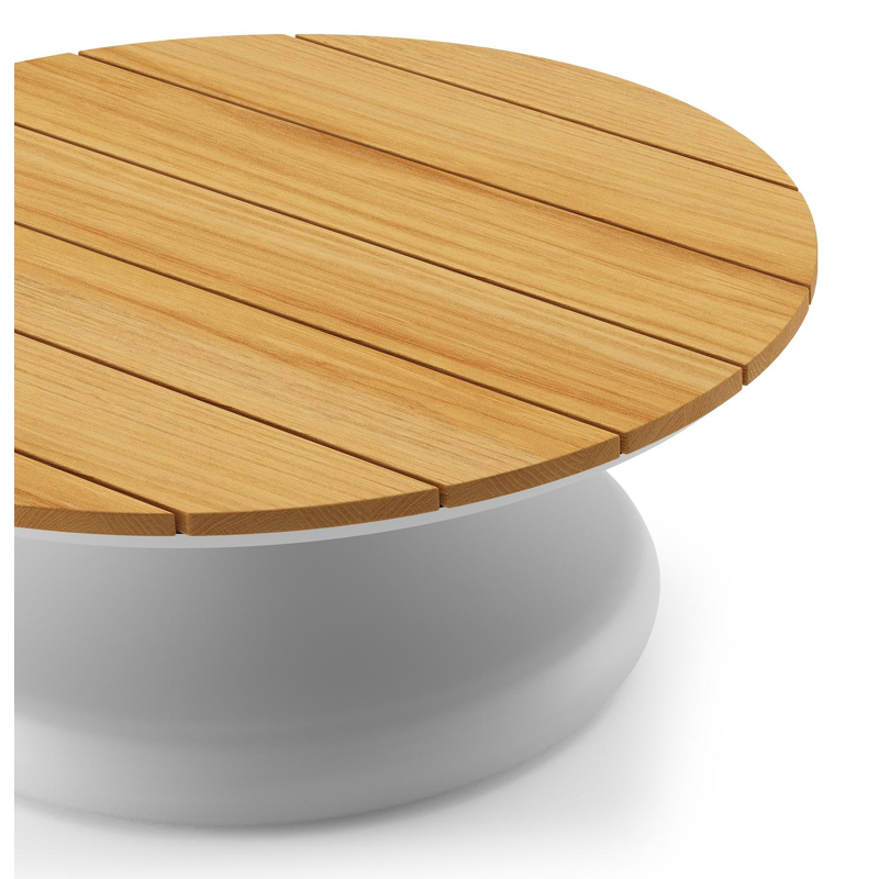 Bomero loungetafel rond in wit aluminium en teak - Dia. 84 x H 32.2 cm