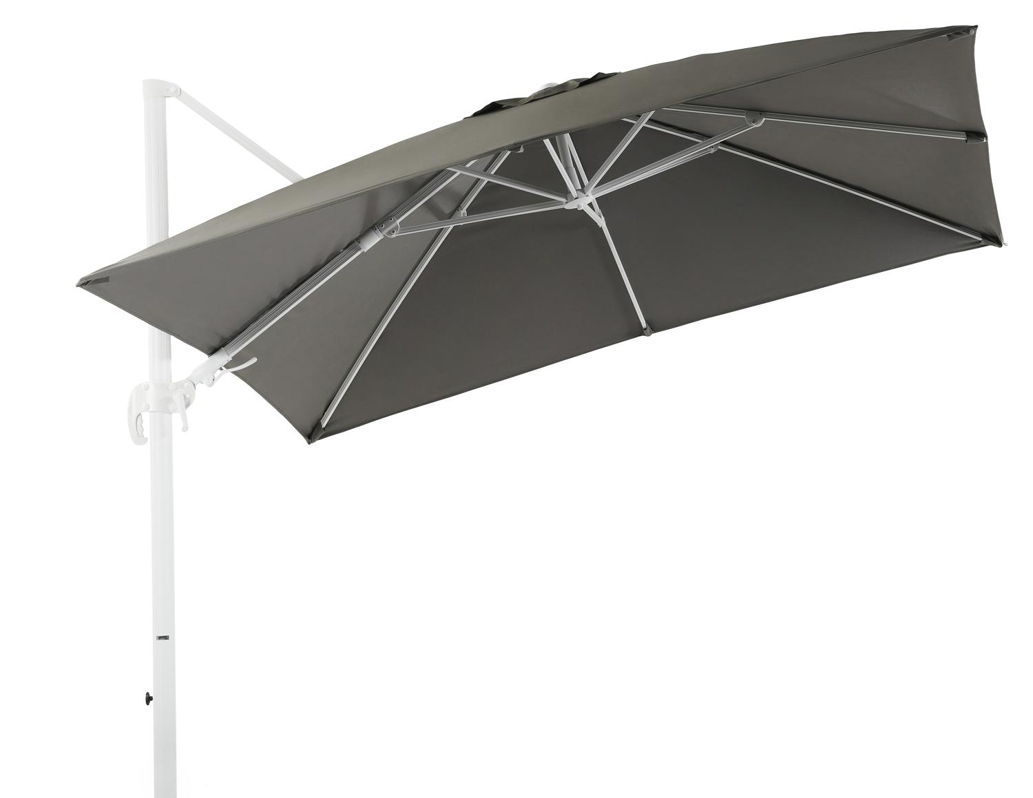 Parasol pendant Avola avec fonction tilt en aluminium blanc avec toile de parasol en all weather sunbrella® premium gris - Larg1 300 x Larg2 300 cm (sans pied de parasol)