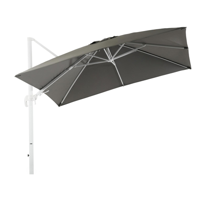 Parasol pendant Avola avec fonction tilt en aluminium blanc avec toile de parasol en all weather sunbrella® premium gris - Larg1 300 x Larg2 300 cm (sans pied de parasol)