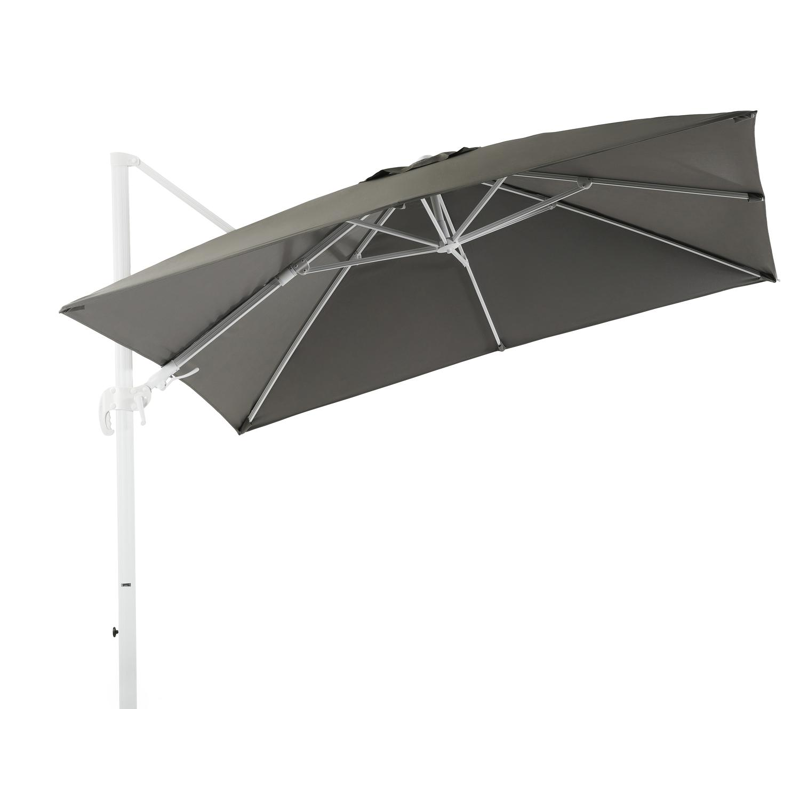 Avola zweefparasol met tiltfunctie in wit aluminium met grijs sunbrella® premium parasoldoek - L1 300 x L2 300 cm (zonder voet)
