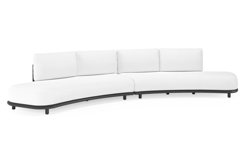 Lomano loungebank in zwart aluminium en beige verticaal geweven luxe vlakke rope met ego birch all weather solica kussen