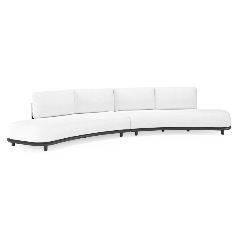 Lomano loungebank in zwart aluminium en beige verticaal geweven luxe vlakke rope met ego birch all weather solica kussen