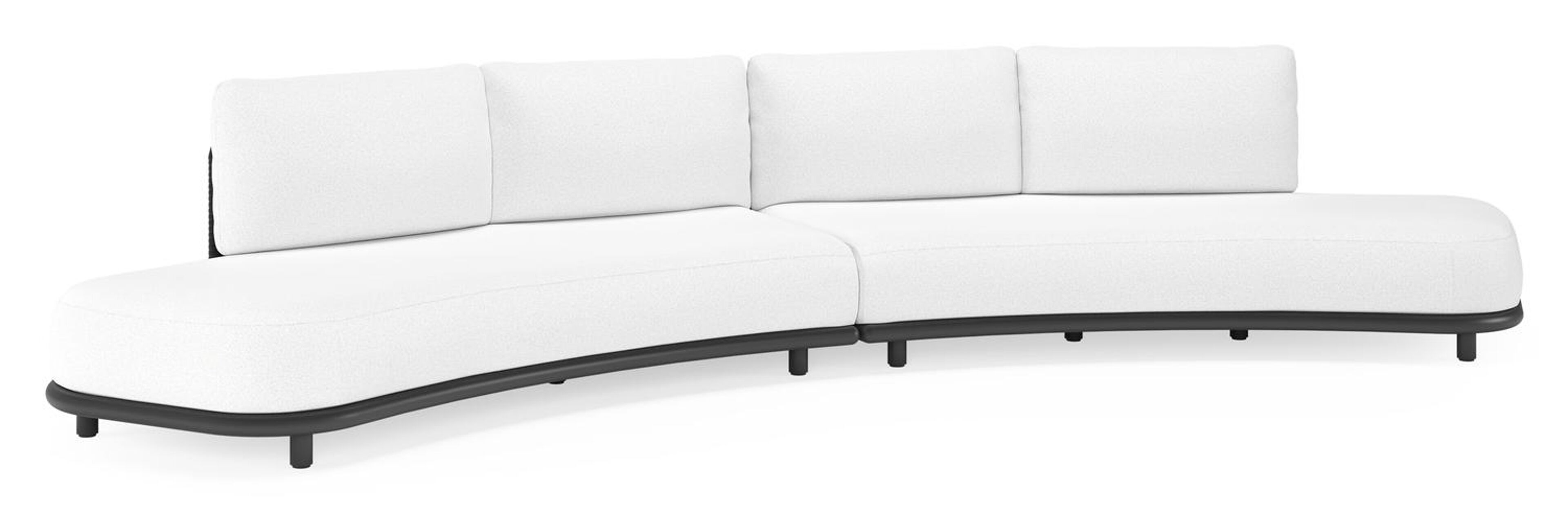 Lomano loungebank in zwart aluminium en beige verticaal geweven luxe vlakke rope met ego birch all weather solica kussen