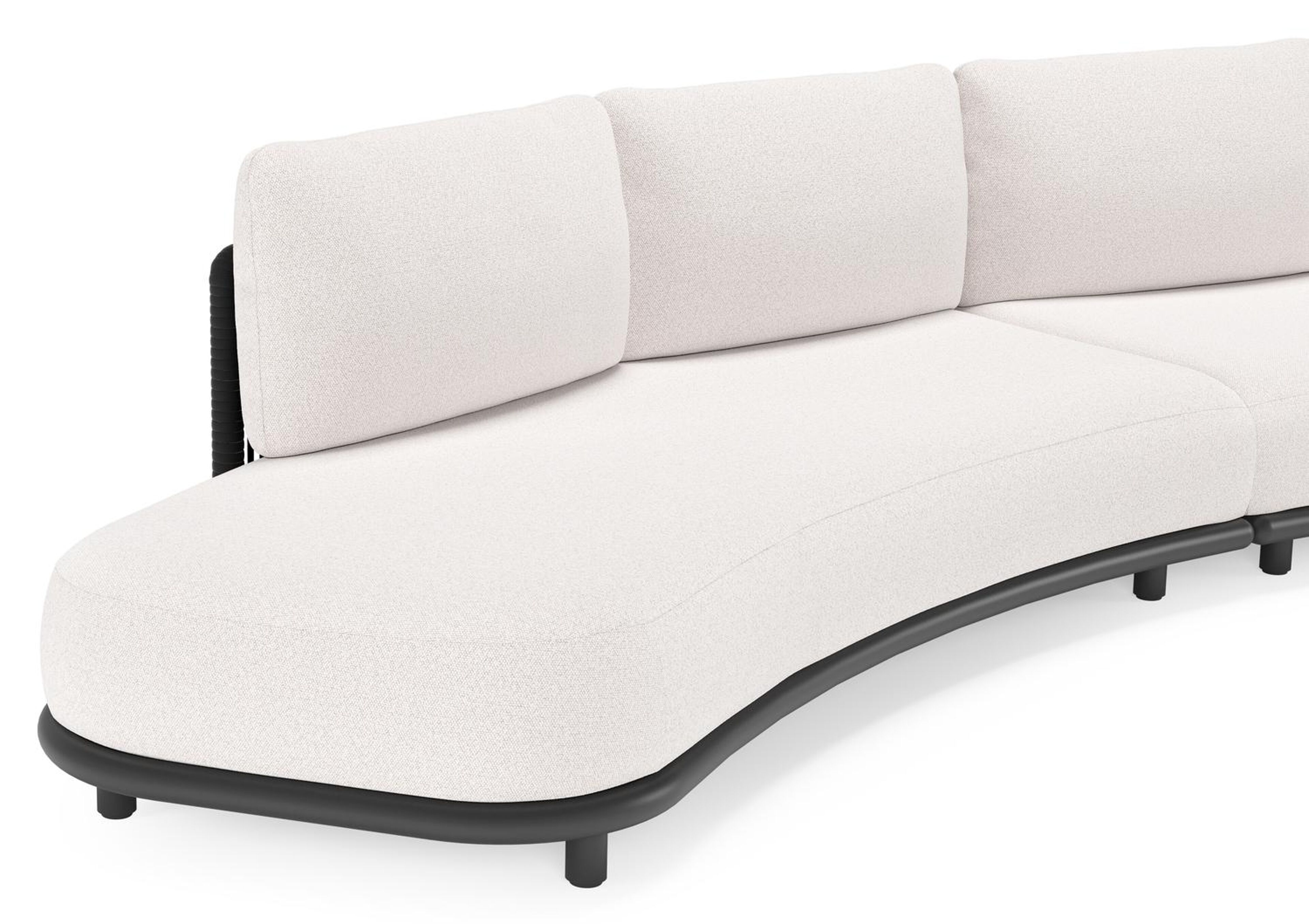Lomano loungebank in zwart aluminium en beige verticaal geweven luxe vlakke rope met ego eggshell all weather solica kussen