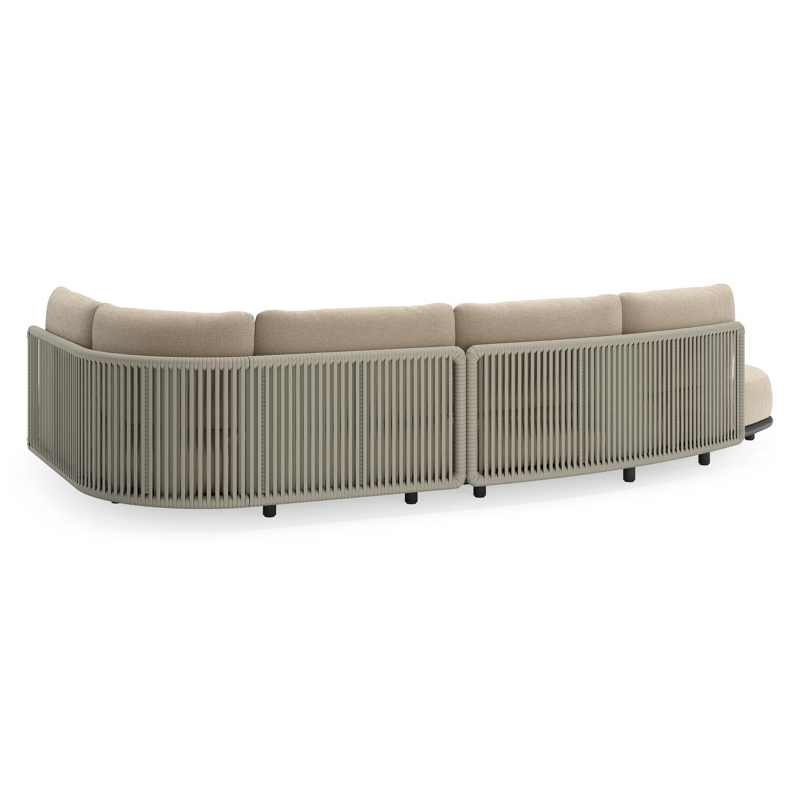 Salon de jardin d'angle Lomano en aluminium noir et corde luxe plate tissée verticalement beige et coussins en all weather cosytica Althea Chalk