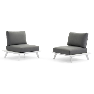 Puglia loungezetels 2 x 1-zit in wit aluminium met grijs weather+ softtouch kussen