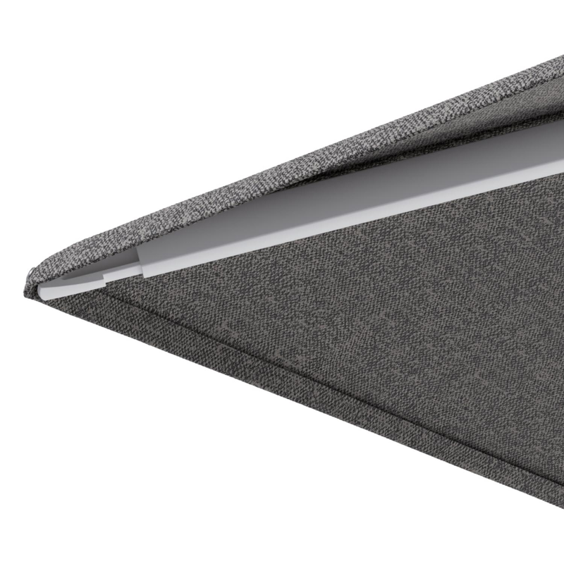 Minore zweefparasol met tiltfunctie in wit aluminium en Chartres Drizzle All Weather Sunbrella® Luxe parasoldoek - L1 280 x L2: 370 cm met parasolvoet Minore 260 kg met wielen