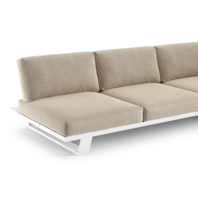 Salon de jardin d'angle Pagino en aluminium blanc et coussins en all weather cosytica marbella beige