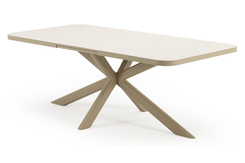 Estella verlengbare tuinset rechthoekig in beige aluminium en sintered stone Crema minerale met 8 Gerona tuinstoelen