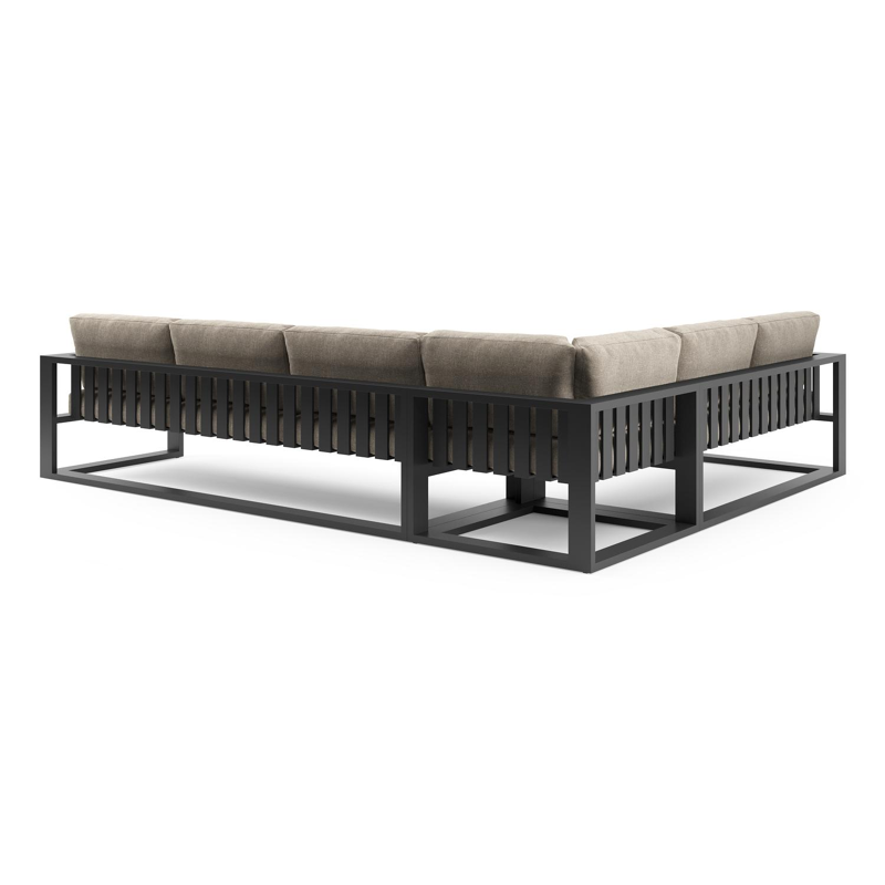 Verato loungehoek in zwart aluminium met chartres pewter all weather sunbrella® luxe kussen