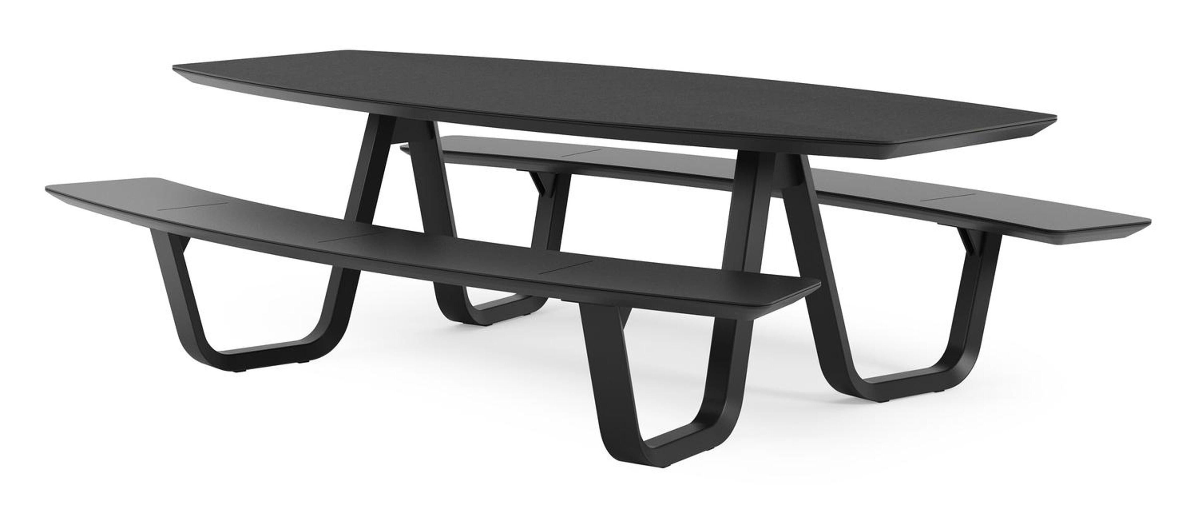 Table de pique-nique Forno forme de bateau en aluminium noir et céramique pleine Nero Black - Lg. 240 x Lrg. 181 x Haut. 72 cm