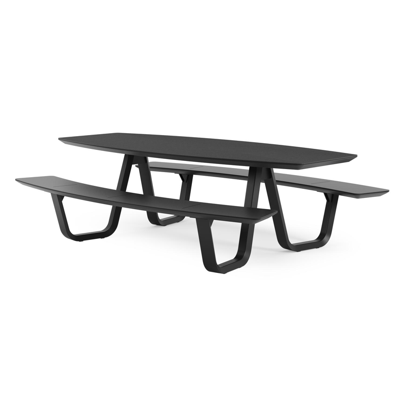 Table de pique-nique Forno forme de bateau en aluminium noir et céramique pleine Nero Black - Lg. 240 x Lrg. 181 x Haut. 72 cm