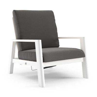 Cirello loungestoel 1-zit in wit aluminium met natte charcoal chine all weather sunbrella® luxe kussen