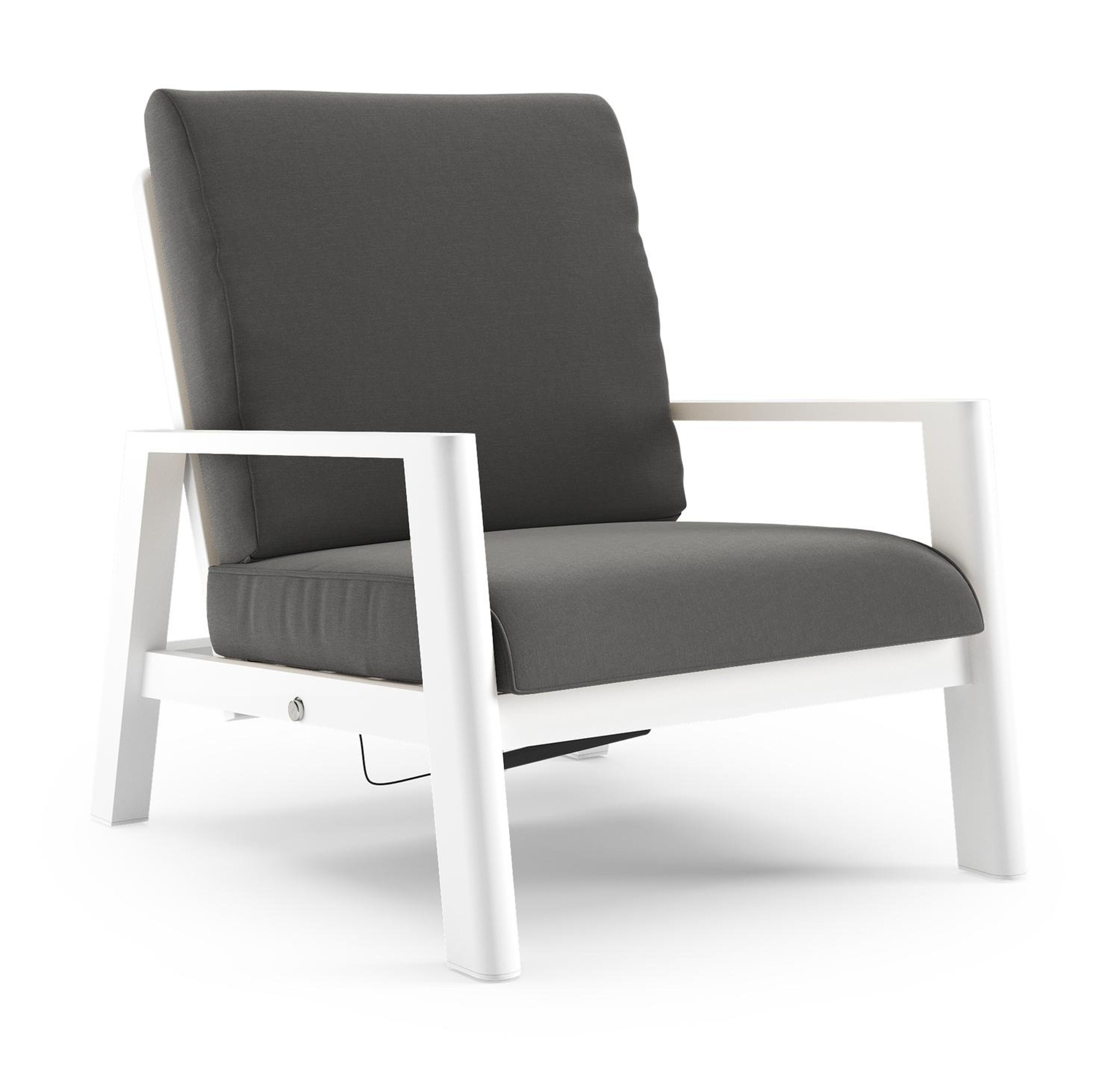 Cirello loungestoel 1-zit in wit aluminium met natte charcoal chine all weather sunbrella® luxe kussen