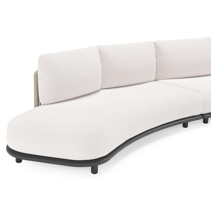 Lomano loungehoek in zwart aluminium en beige verticaal geweven luxe vlakke rope met Ego Eggshell all weather solica