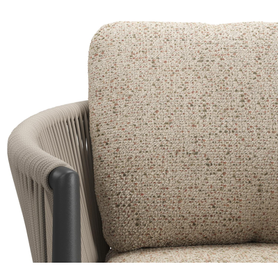 Organo tuinstoel in zwart aluminium en zwart verticaal geweven luxe vlakke rope met stoelkussen in All Weather Cosytica Bora Jungle