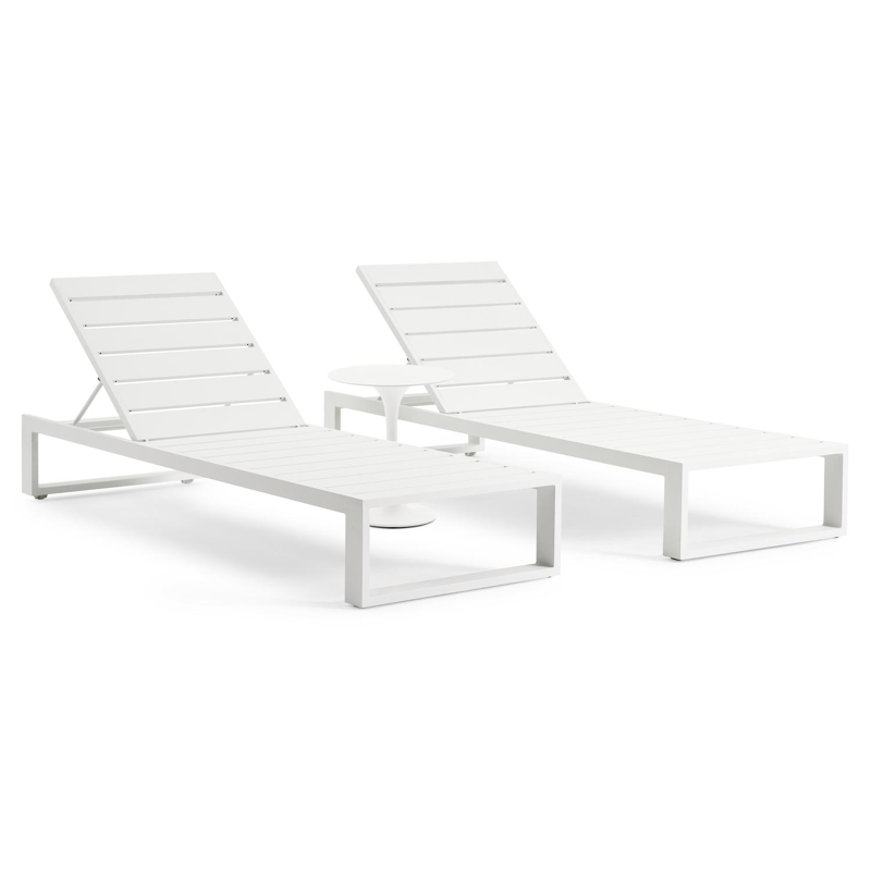 Set van 2 verstelbare Verato ligbedden in wit aluminium met wit aluminium bijzettafel