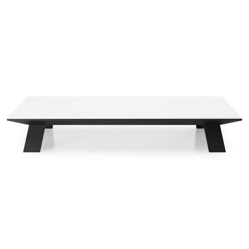 Table de basse Cesano rectangulaire en aluminium noir et céramique pleine Arctic White - Lg. 140 x Lrg. 80 x Haut. 24.2 cm