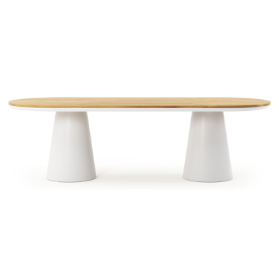 Table de bar Orso en aluminium blanc et teck - Lg 260 x Larg. 100 x H 75,5 cm