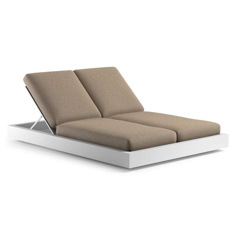 Chaise longue double réglable Como en aluminium blanc et coussin en all weather Cosytica madagascar oak