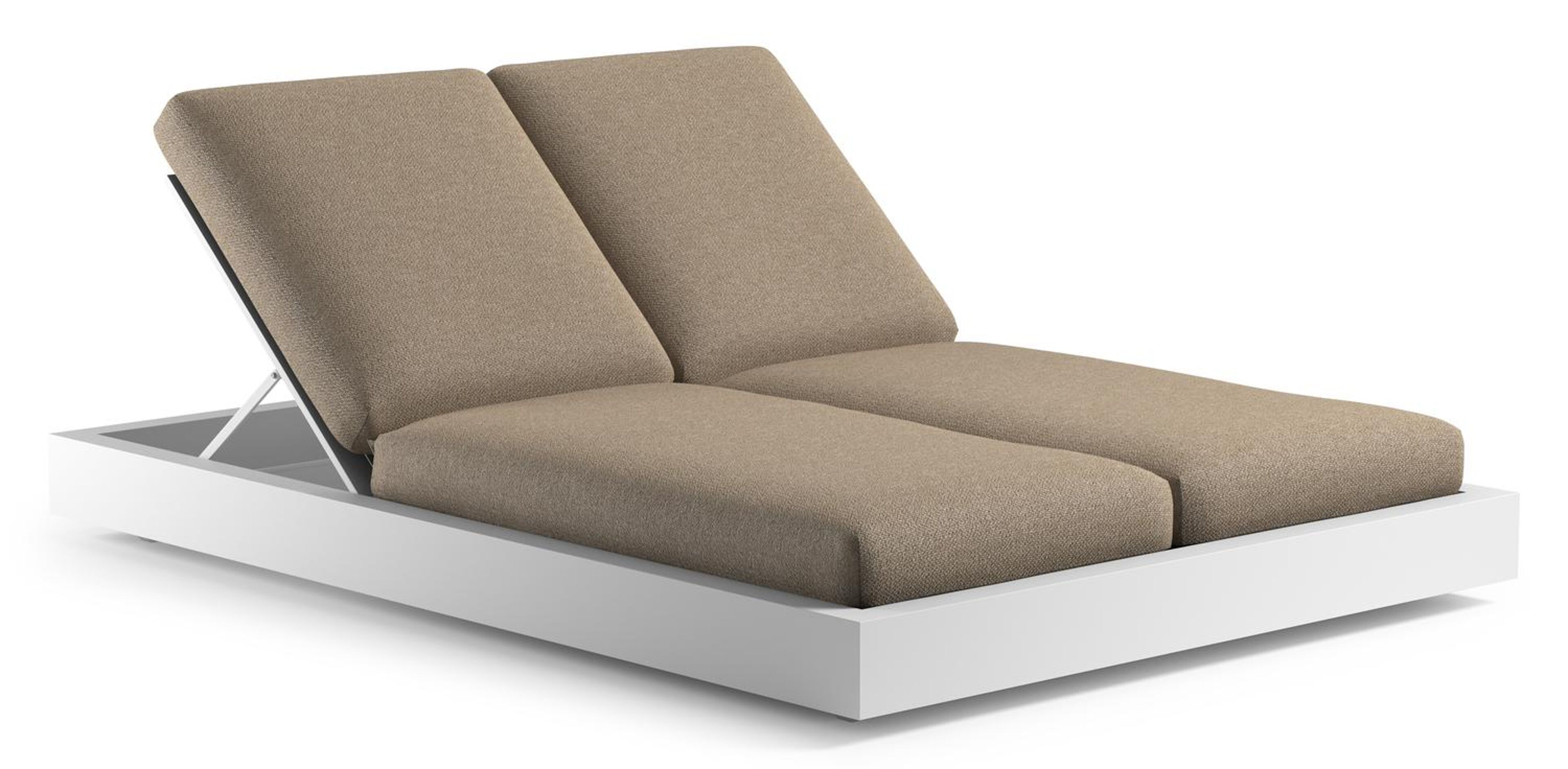 Chaise longue double réglable Como en aluminium blanc et coussin en all weather Cosytica madagascar oak