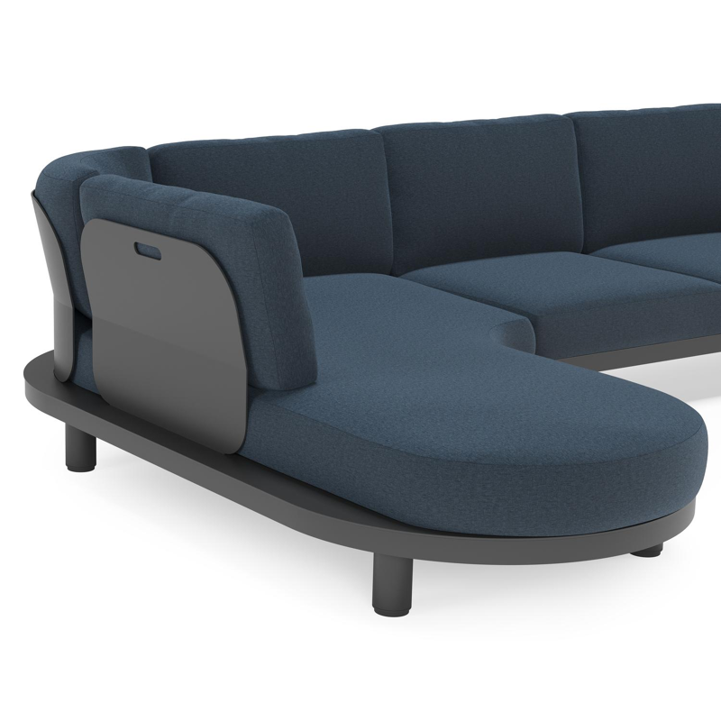 Salon de jardin d'angle Donato en aluminium noir et coussins en All Weather Sunbrella® Luxe Heritage Indigo