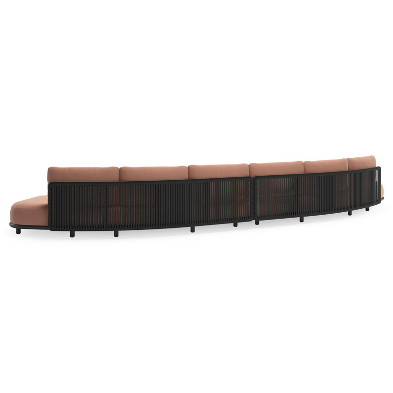 Lomano loungebank in zwart aluminium en beige verticaal geweven luxe vlakke rope met lopi fawn all weather sunbrella® luxe kussen