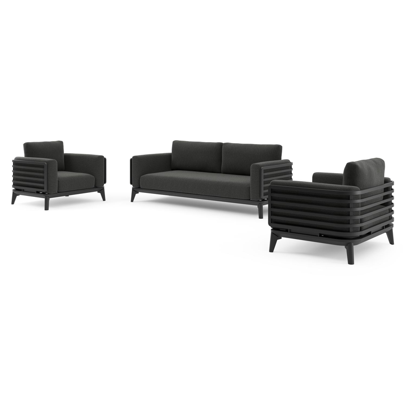Salon de jardin Mosa en aluminium noir et coussins en weather+ softtouch sky black