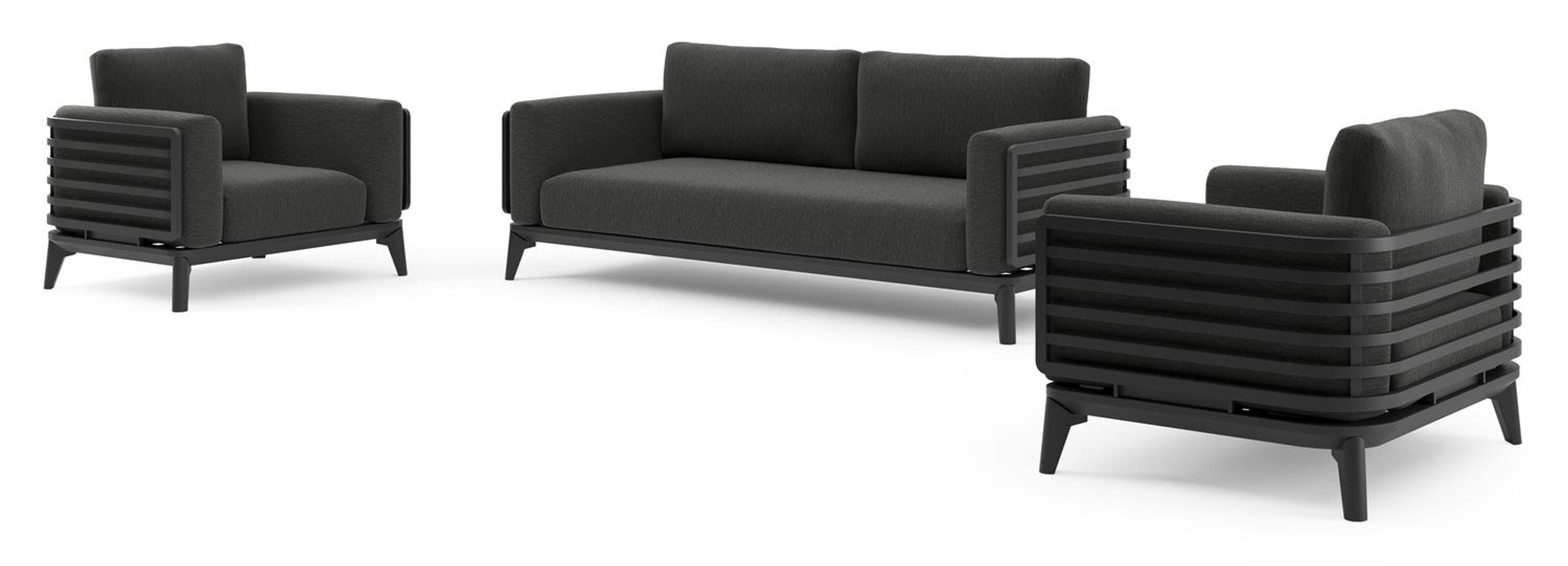 Salon de jardin Mosa en aluminium noir et coussins en weather+ softtouch sky black