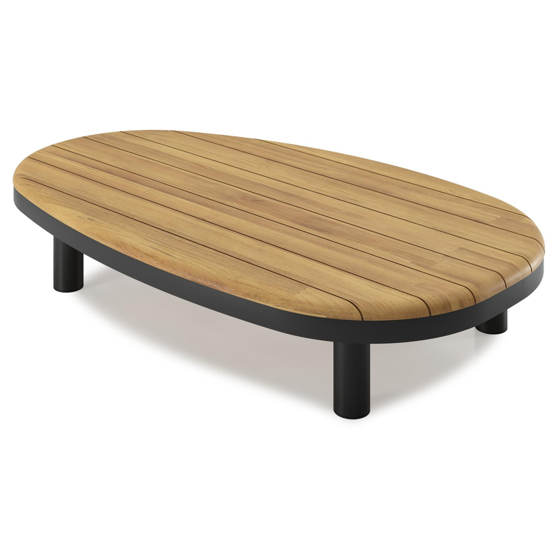 Donato loungetafel organisch in zwart aluminium en teak - L 151 x B 90 x H 25 cm