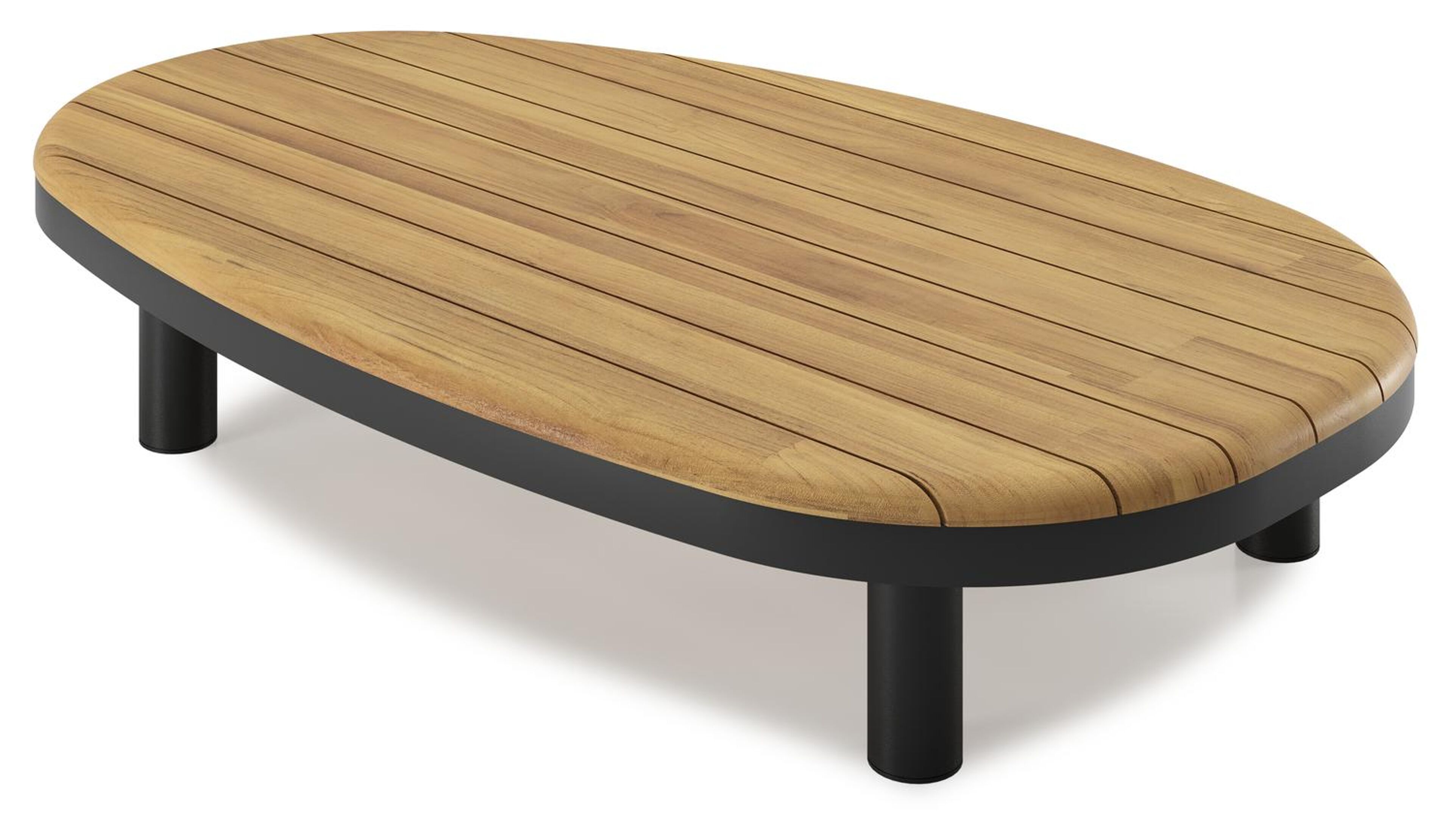 Table de basse Donato organique en aluminium noir et teck Naturel - Lg. 151 x Lrg. 90 x Haut. 25 cm