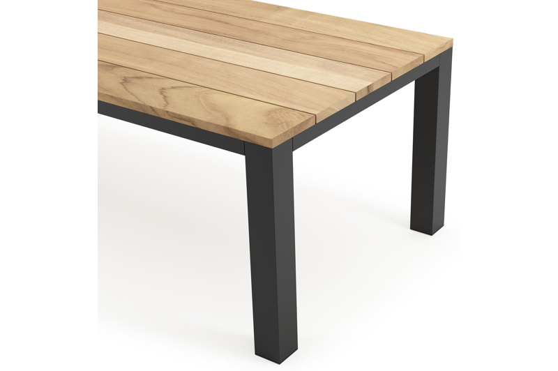 Table de jardin Nano en aluminium noir et teck - Lg 280 x Larg. 110 x H 75 cm