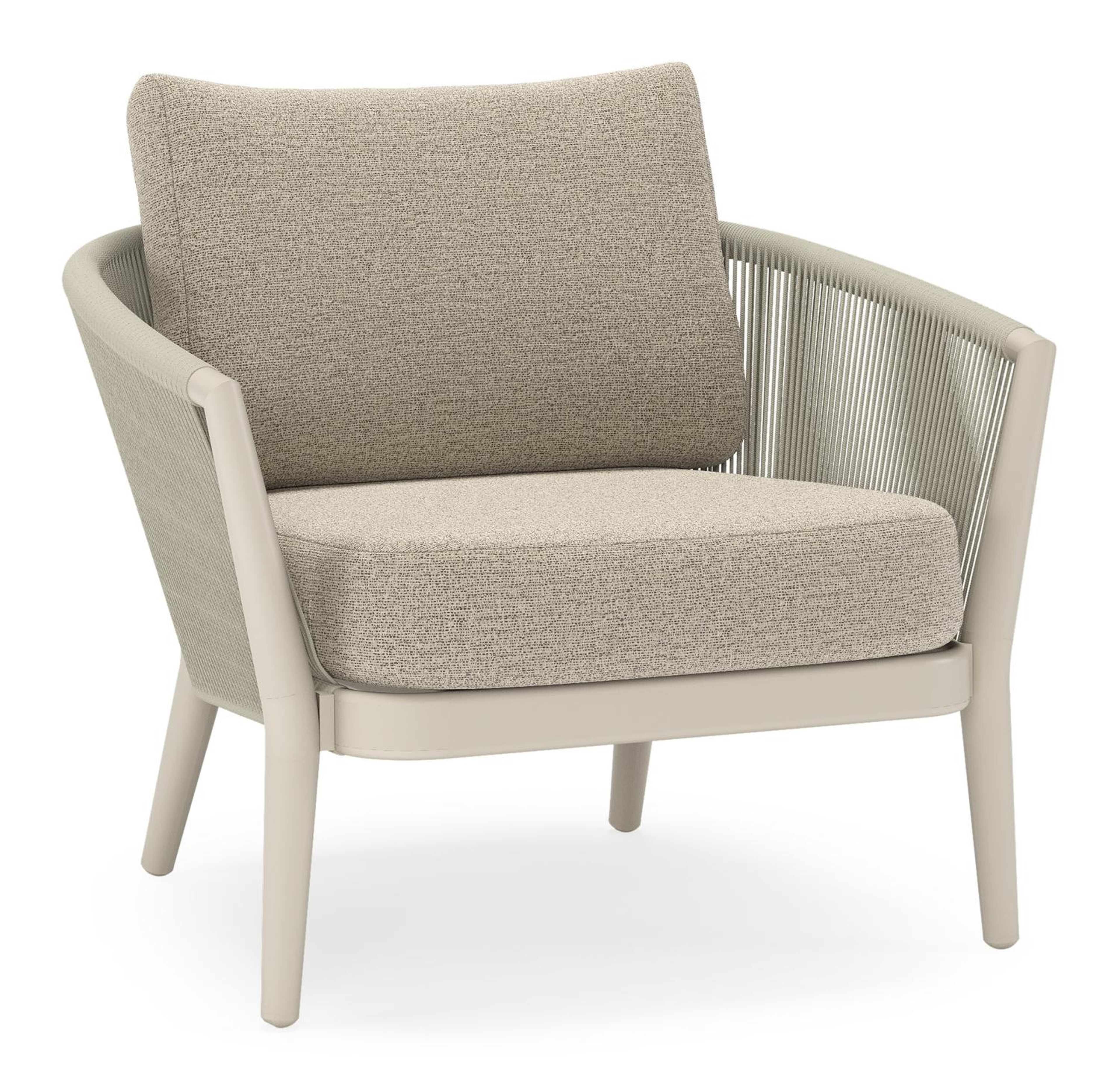 Orso loungestoel in beige aluminium en beige verticaal geweven ronde rope met Catania Beige all weather cosytica kussen