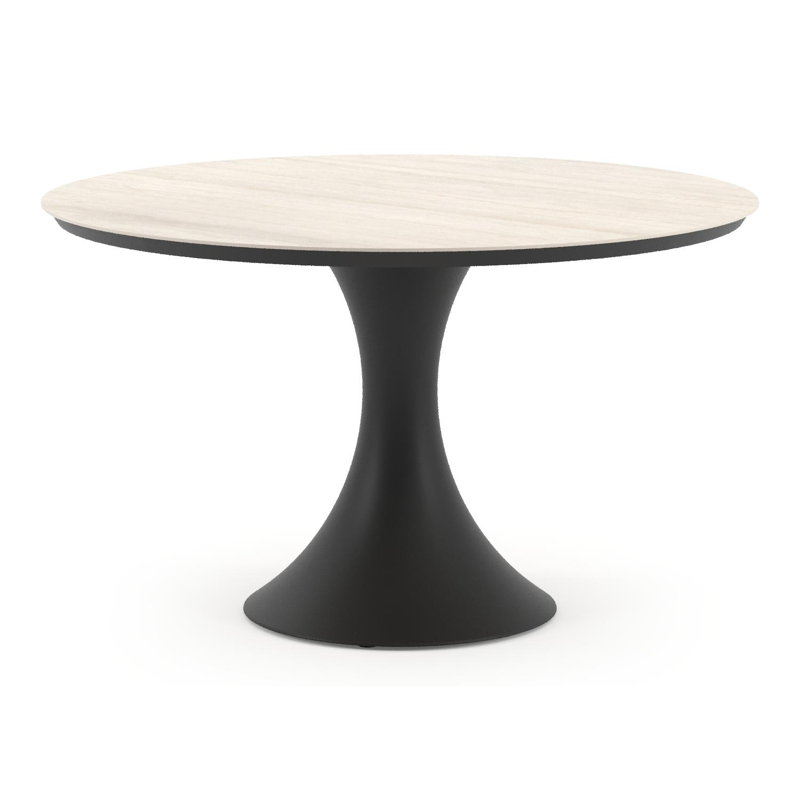 Fano tuintafel rond in zwart aluminium en volkeramiek Travertino Bianco - Dia. 130 x H 74 cm