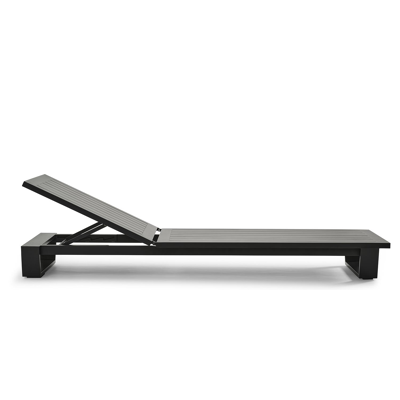 Pagino verstelbaar ligbed in zwart aluminium met natte charcoal chine Sunbrella® Premium kussen