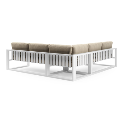 Verato loungehoek in wit aluminium met althea camel all weather cosytica kussen