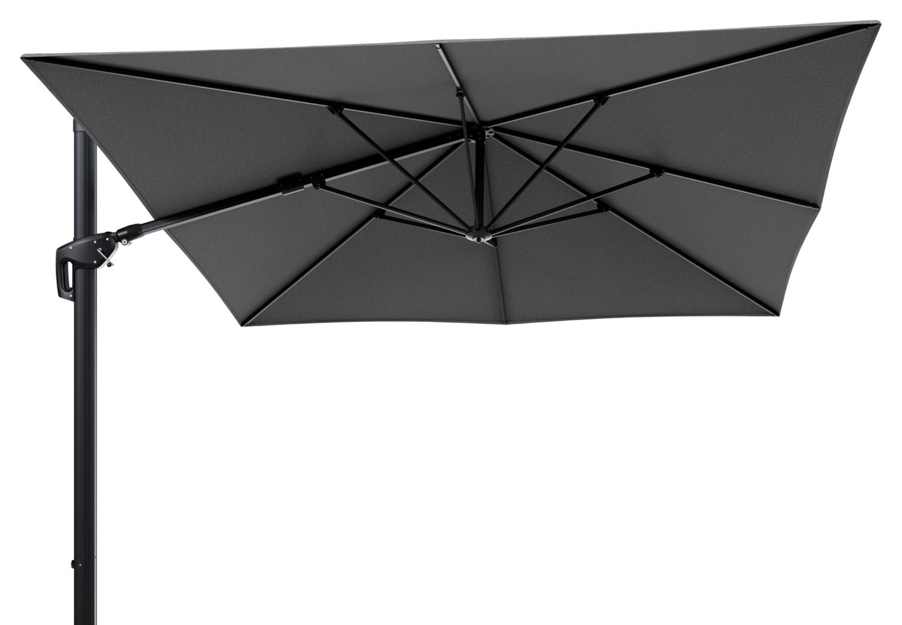 Minore zweefparasol tiltfunctie in zwart aluminium en parasoldoek in All Weather Sunbrella® Luxe Chartres Drizzle  - L1 350 x L2: 350 cm (zonder voet) (zonder voet)