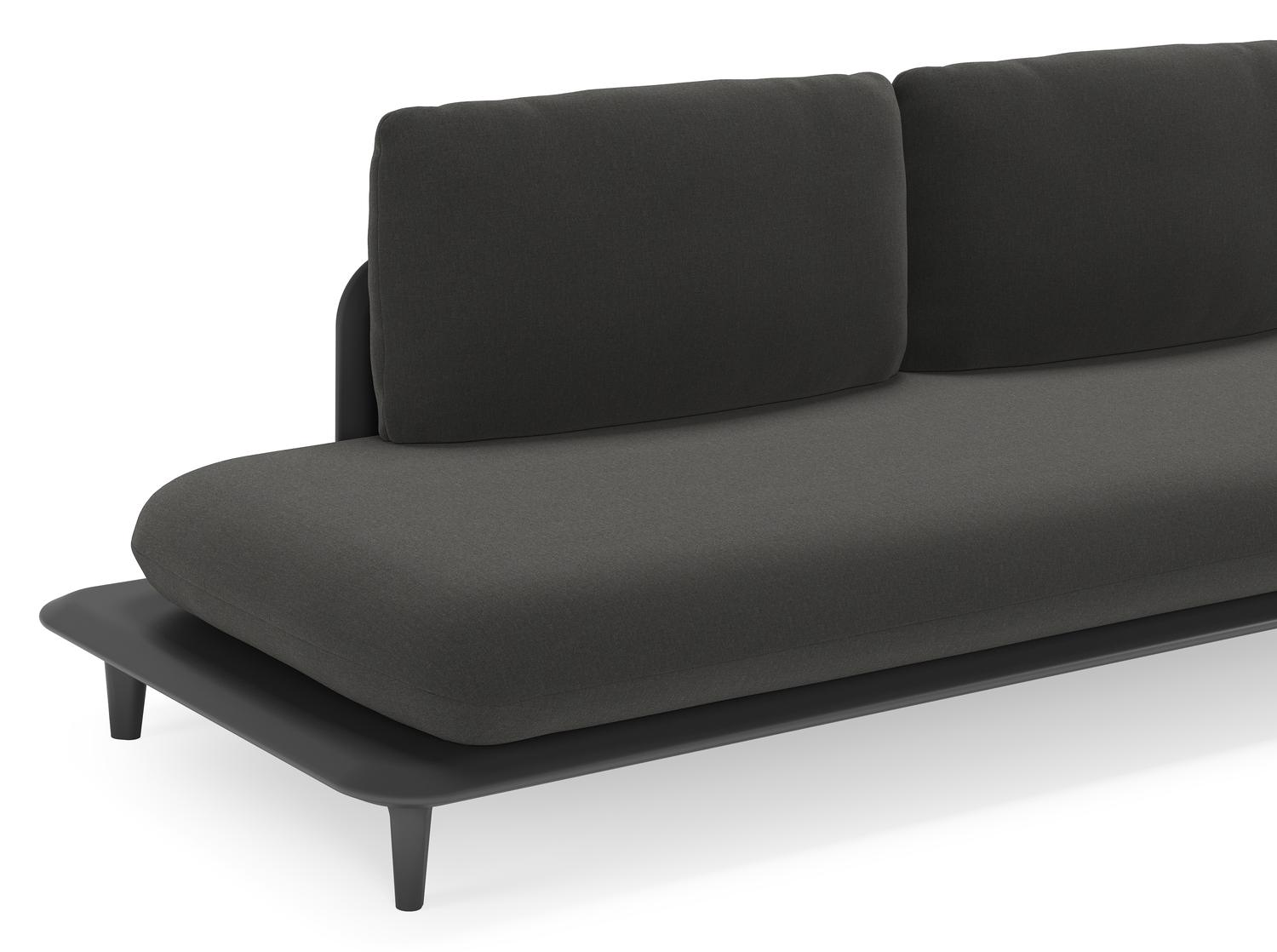 Salon de jardin d'angle Bomero en aluminium noir et coussins en all weather sunbrella® luxe natte sooty