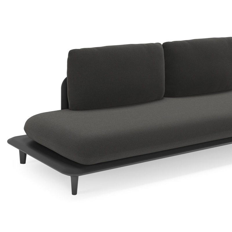 Bomero loungehoek in zwart aluminium met natte sooty all weather sunbrella® luxe kussen